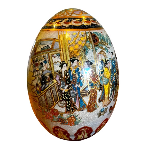 Satsuma Egg, Asian, Moriage, Made in China Porcelain, Gold, Hand Decorated - Picture 1 of 14